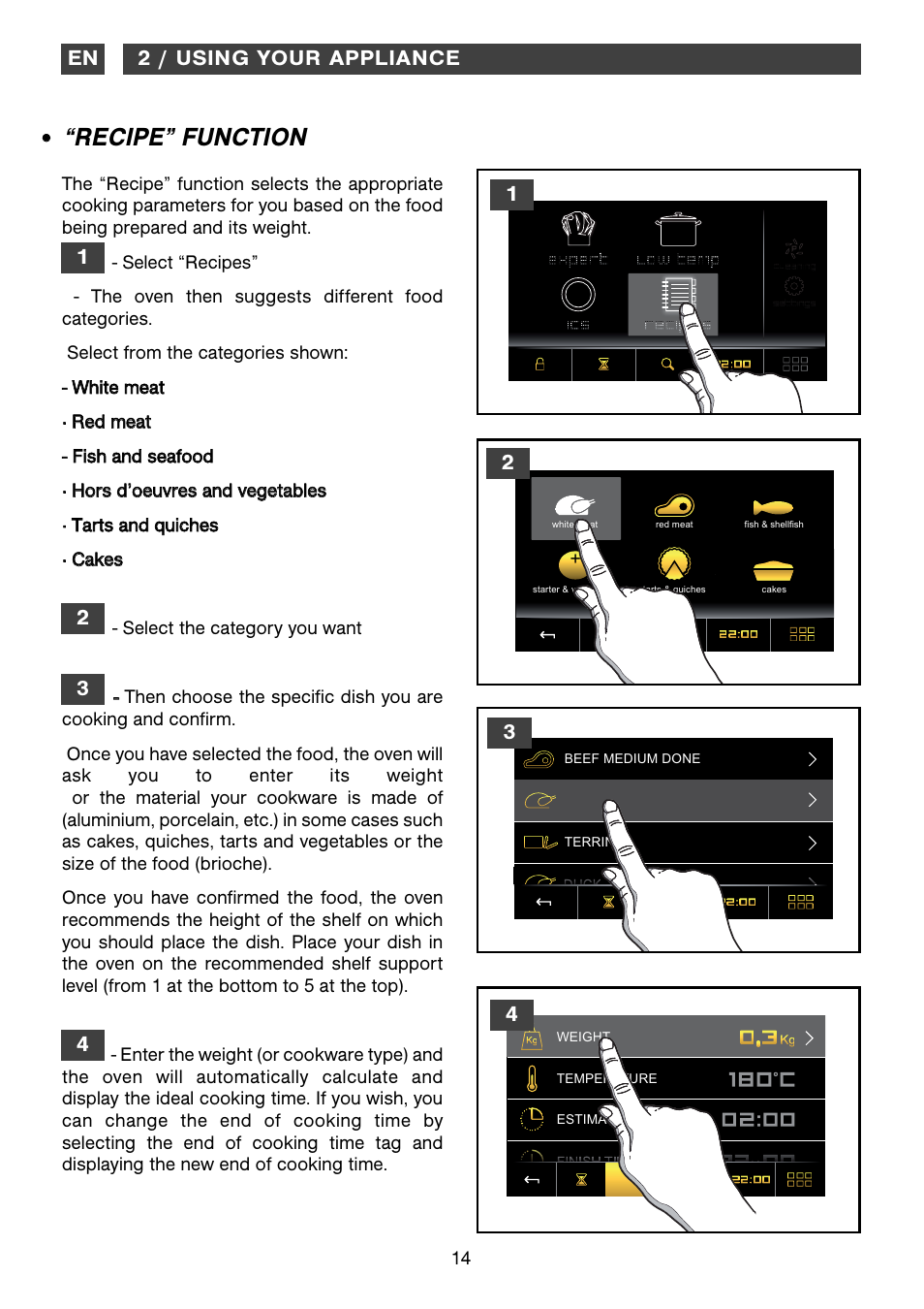 Recipe” function | DE DIETRICH DOP1190 User Manual | Page 14 / 33