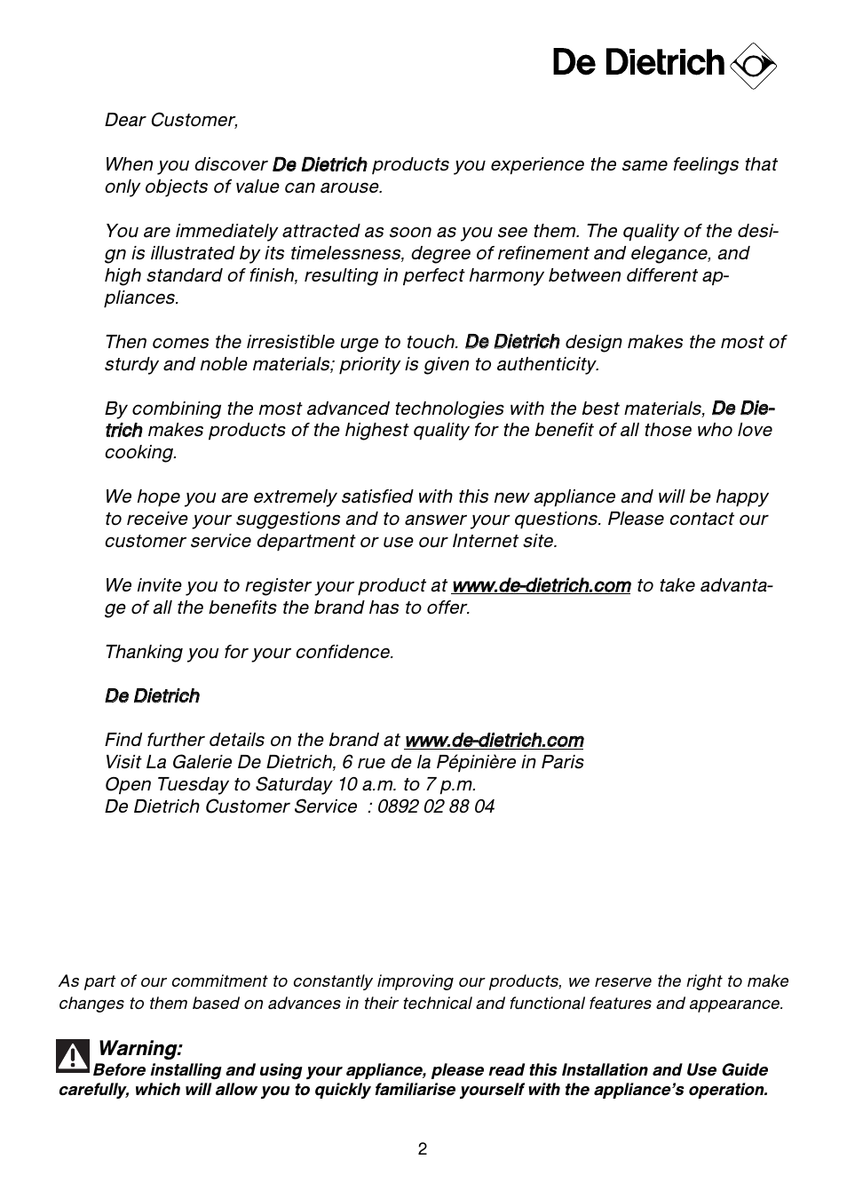 DE DIETRICH DOP1190 User Manual | Page 2 / 33
