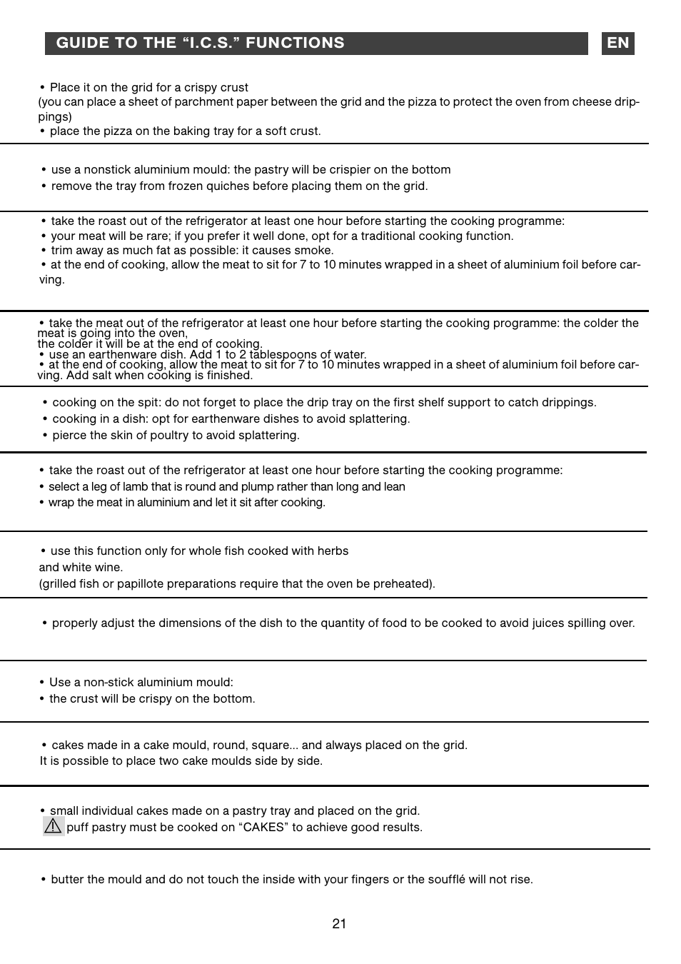 Guide to the “i.c.s.” functions | DE DIETRICH DOP1190 User Manual | Page 21 / 33