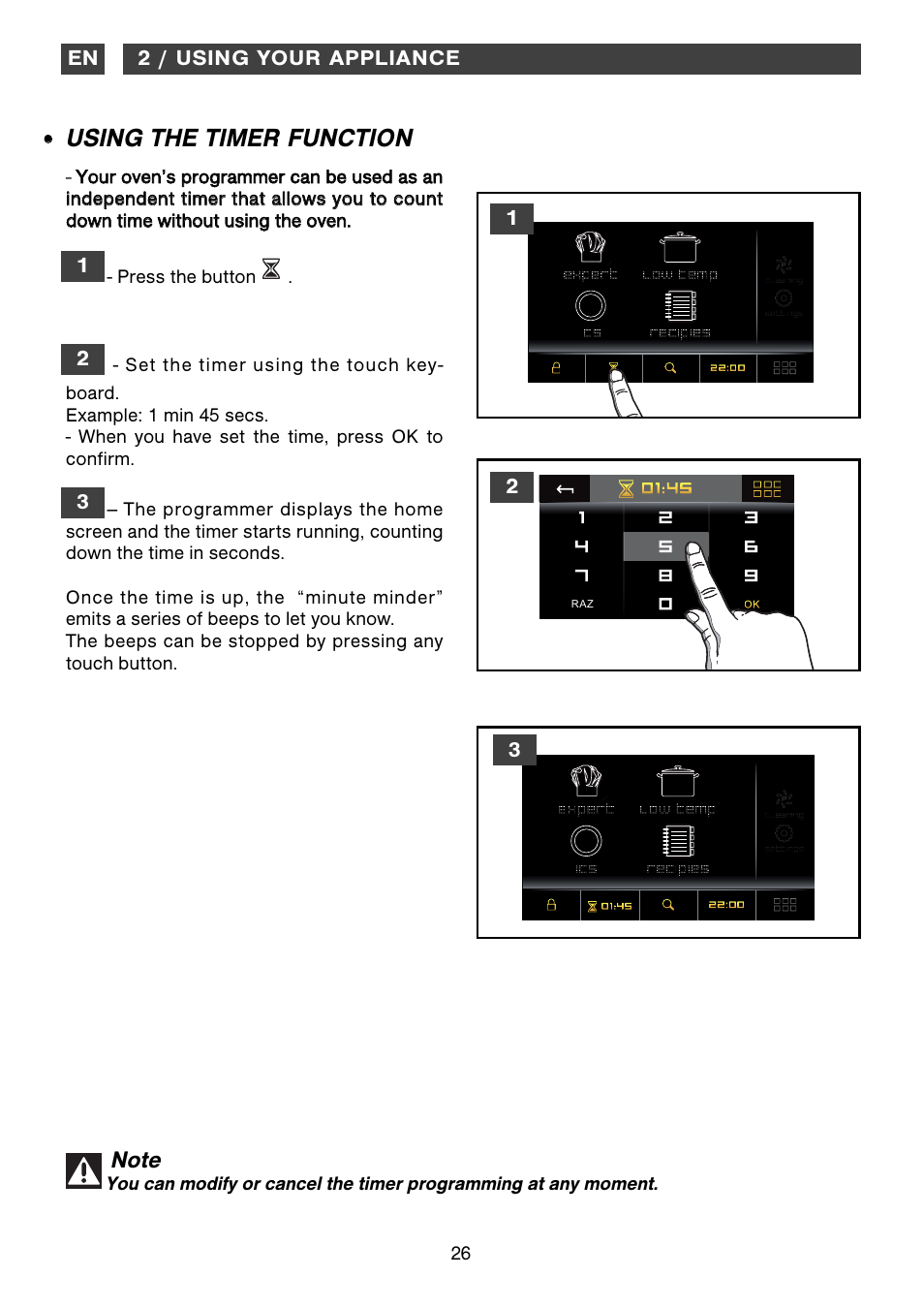 Using the timer function | DE DIETRICH DOP1190 User Manual | Page 26 / 33