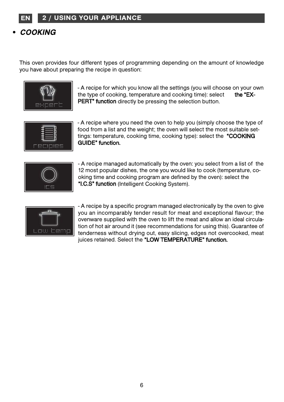 Cooking | DE DIETRICH DOP1190 User Manual | Page 6 / 33