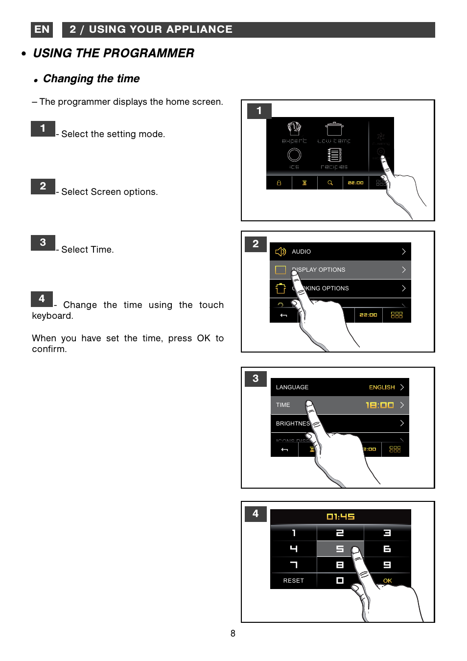 Using the programmer, Changing the time | DE DIETRICH DOP1190 User Manual | Page 8 / 33