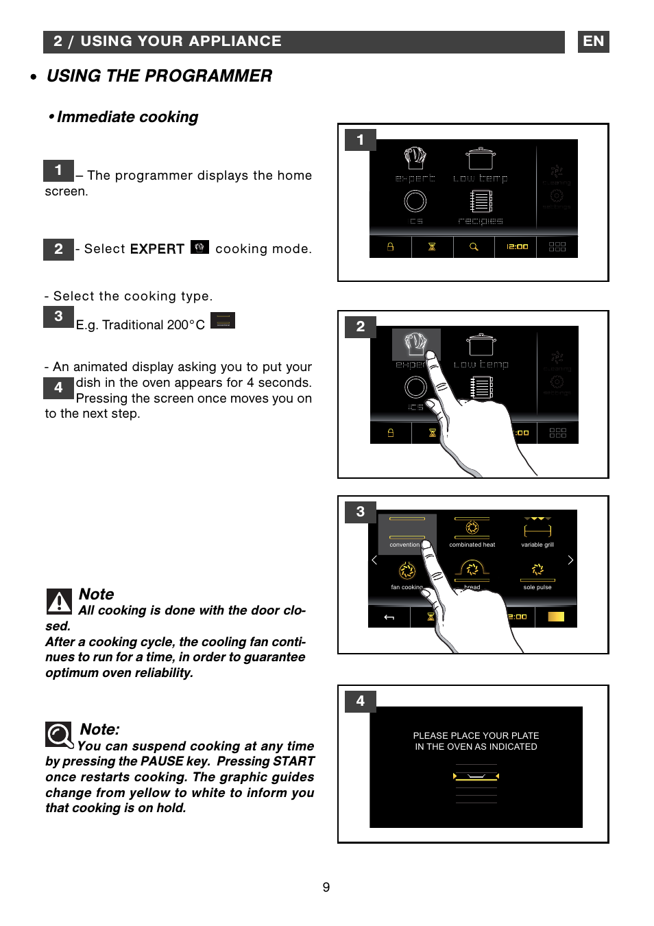 Using the programmer, Immediate cooking | DE DIETRICH DOP1190 User Manual | Page 9 / 33