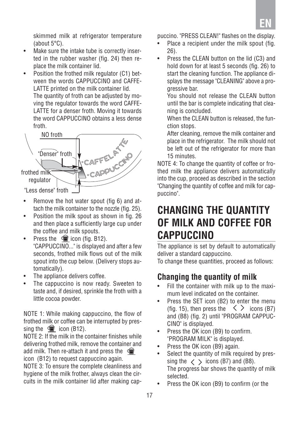 Changing the quantity of milk | DE DIETRICH DED1140 User Manual | Page 13 / 25