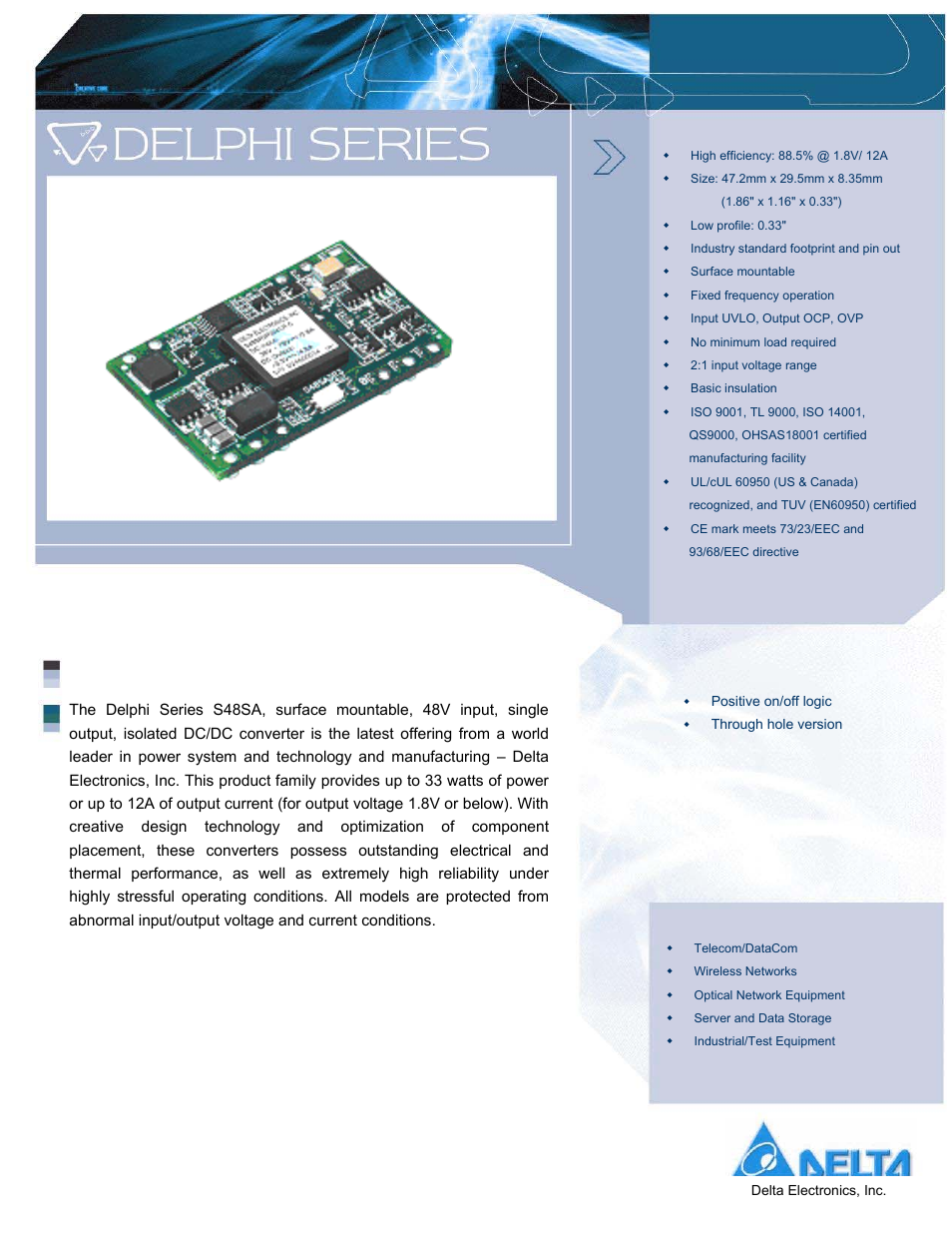 Delta Electronics 33W Family User Manual | 13 pages