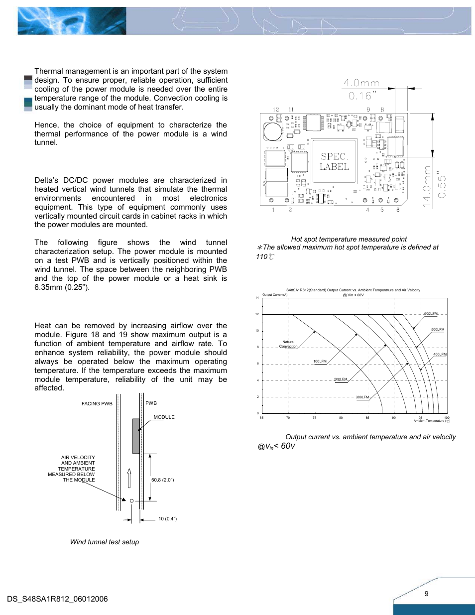 Thermal considerations, Thermal curves, Thermal testing setup | Thermal derating | Delta Electronics 33W Family User Manual | Page 9 / 13