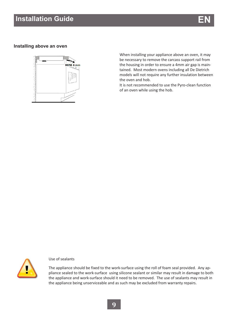 Installation guide | DE DIETRICH DTi1049Х User Manual | Page 12 / 15