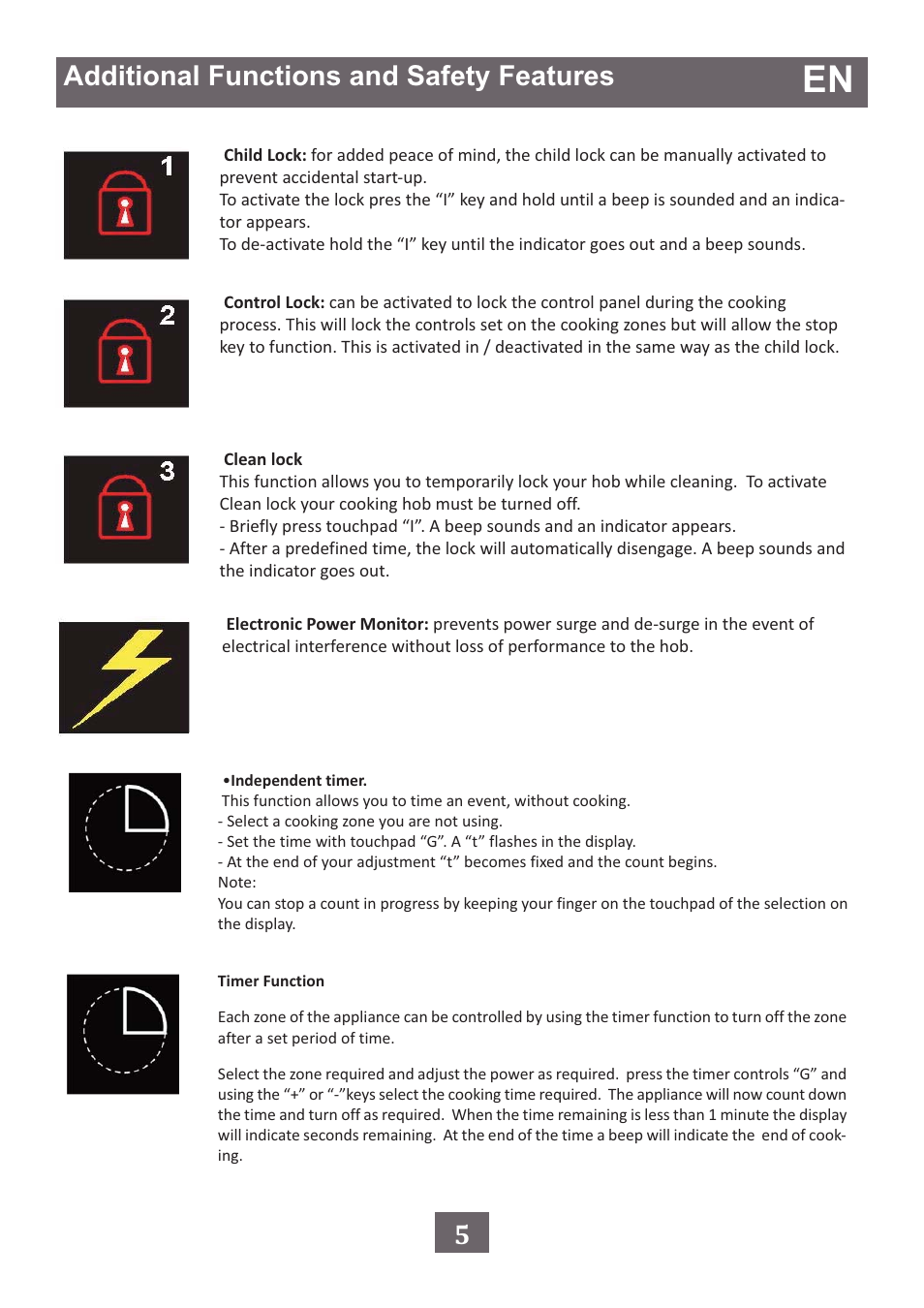 Additional functions and safety features | DE DIETRICH DTi1049Х User Manual | Page 8 / 15