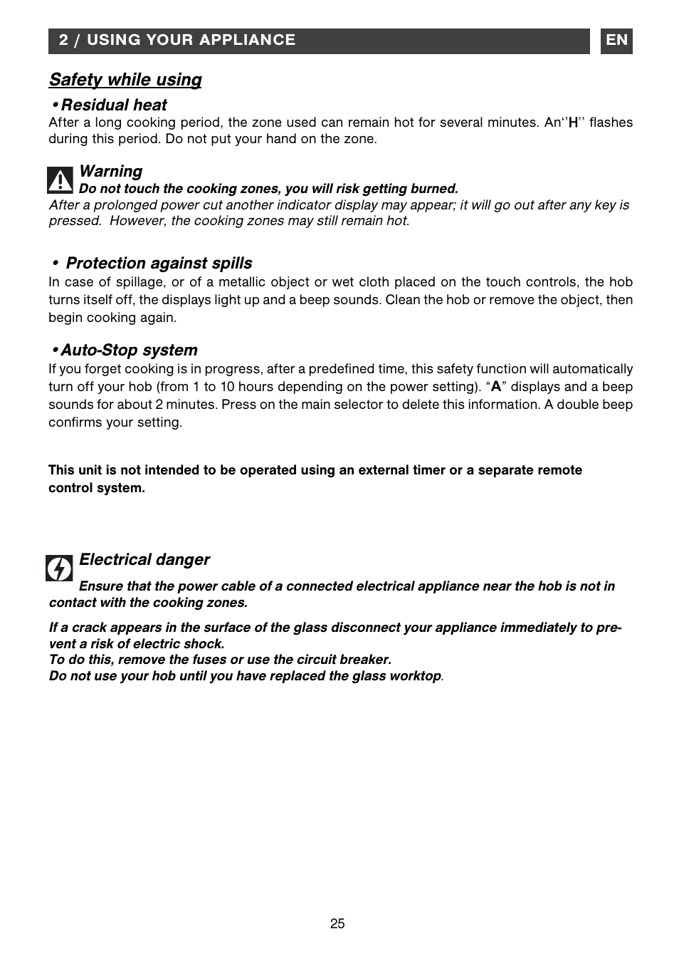 Safety while using | DE DIETRICH DTV1120X User Manual | Page 10 / 14