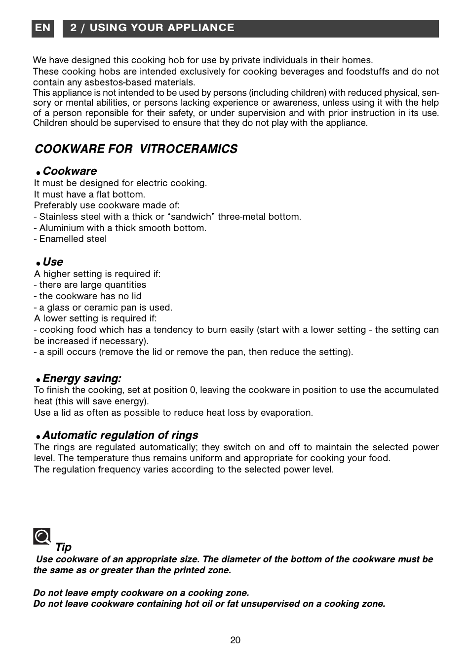 Cookware for vitroceramics | DE DIETRICH DTV1120X User Manual | Page 5 / 14