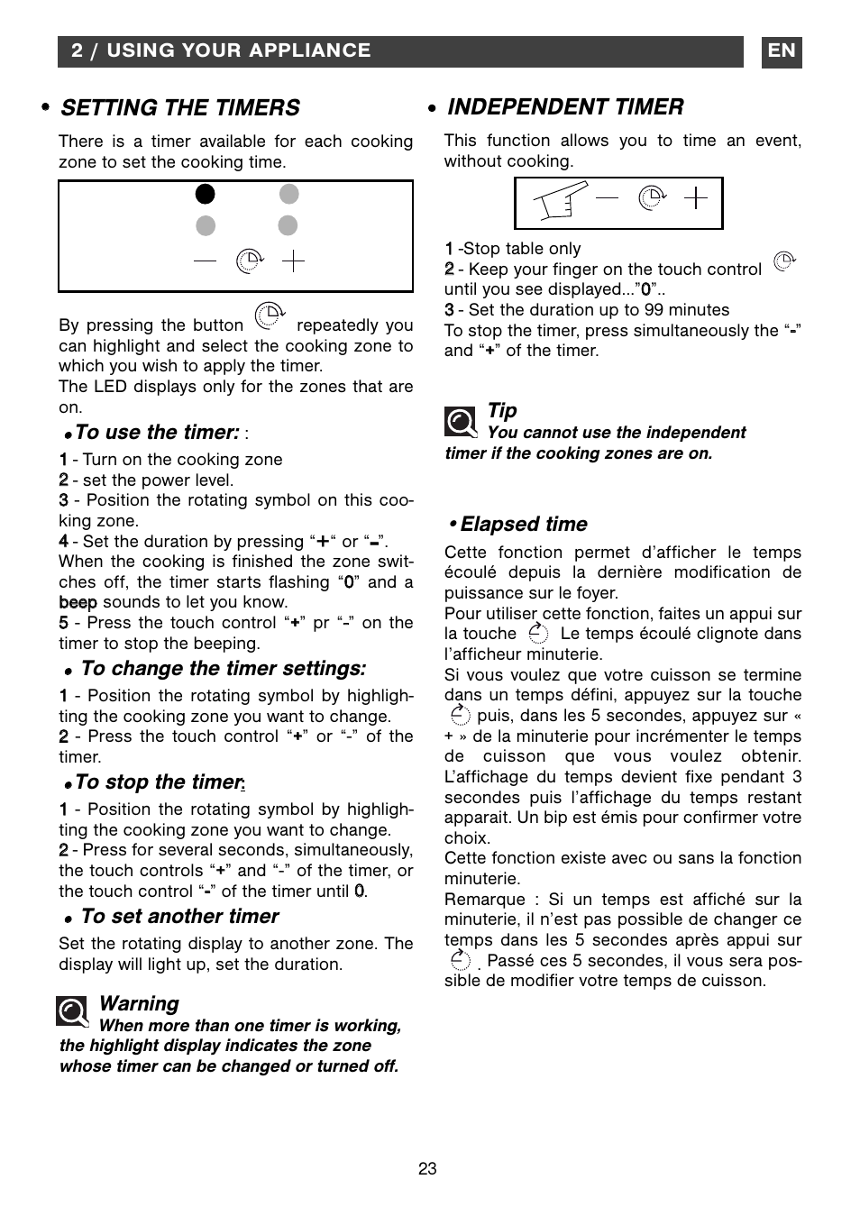 Setting the timers, Independent timer | DE DIETRICH DTV1120X User Manual | Page 8 / 14