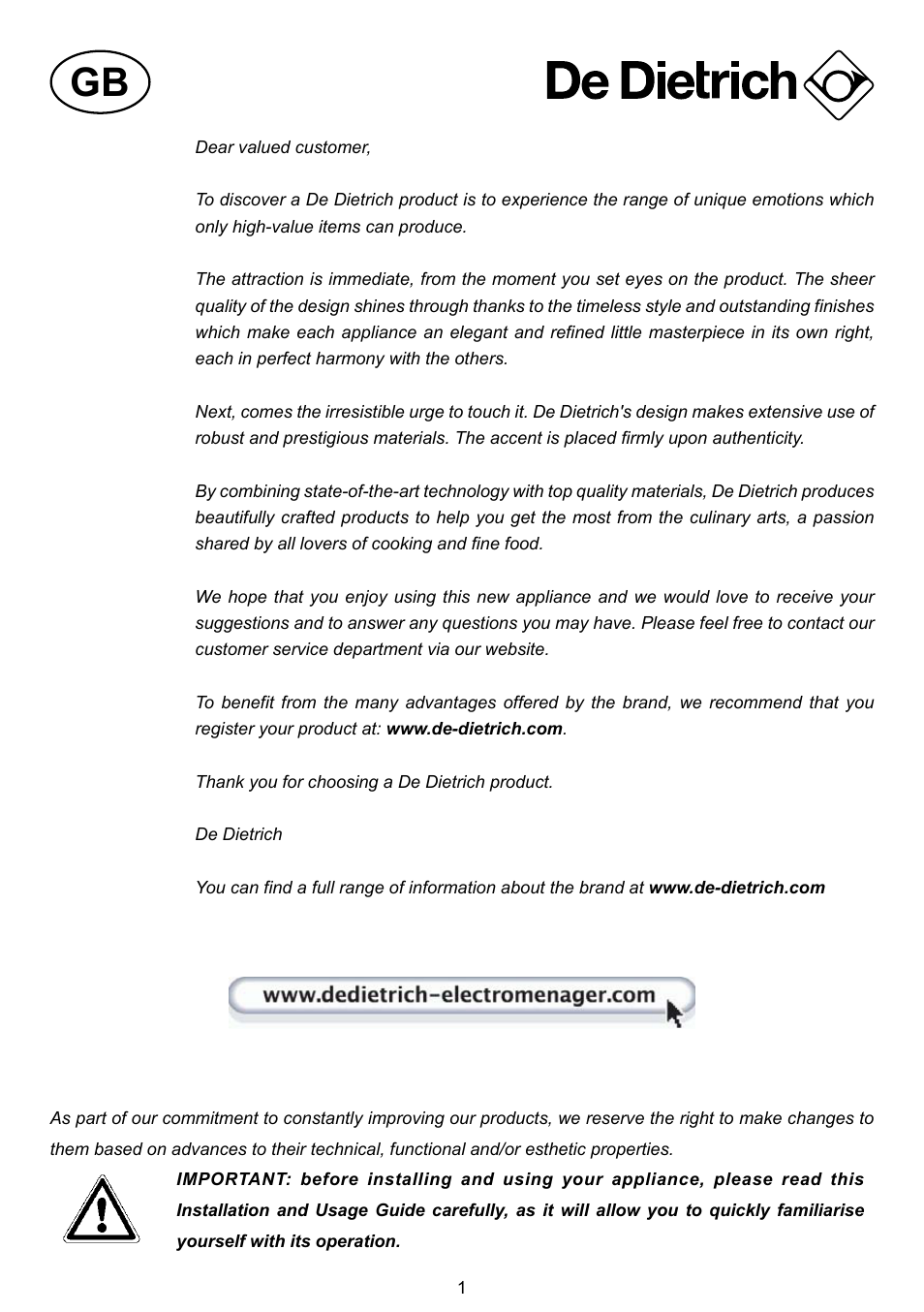 DE DIETRICH DTG1195X User Manual | Page 13 / 56