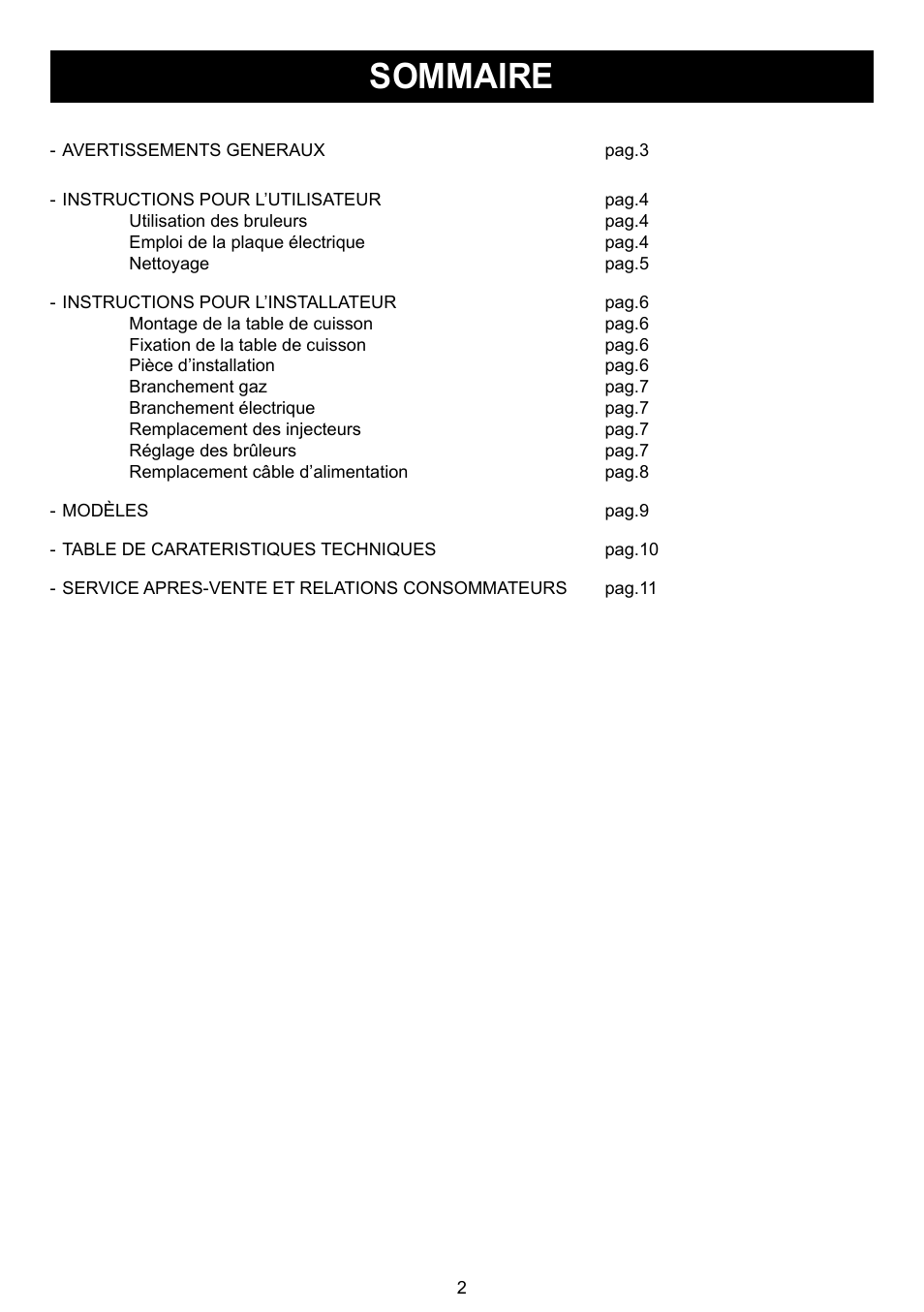 Sommaire | DE DIETRICH DTG1195X User Manual | Page 3 / 56