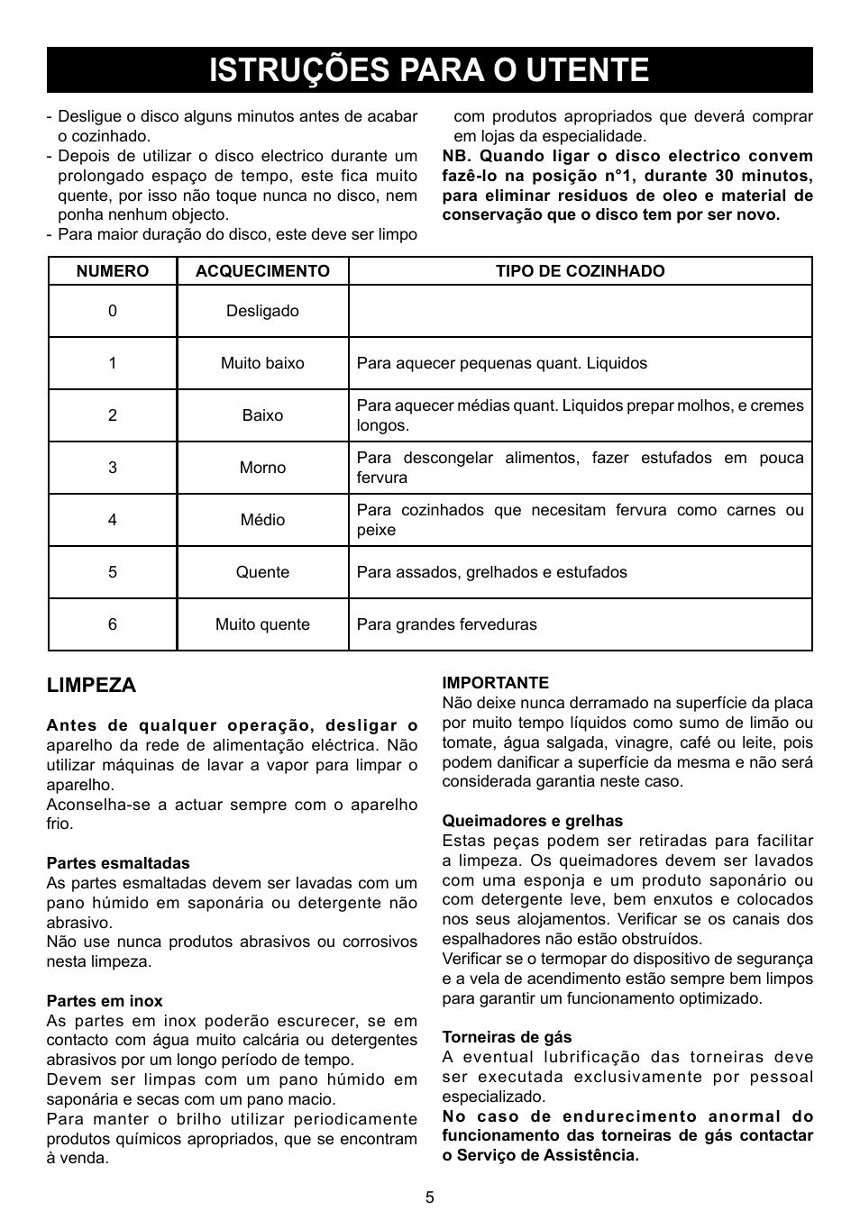 Istruções para o utente, Limpeza | DE DIETRICH DTG1195X User Manual | Page 39 / 56