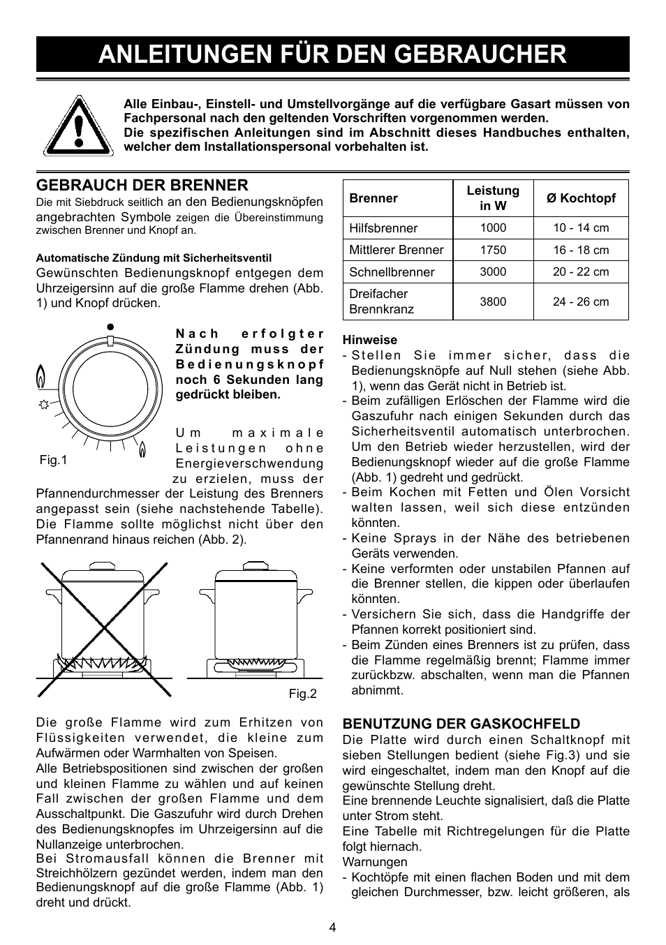 Anleitungen für den gebraucher, Gebrauch der brenner | DE DIETRICH DTG1195X User Manual | Page 49 / 56
