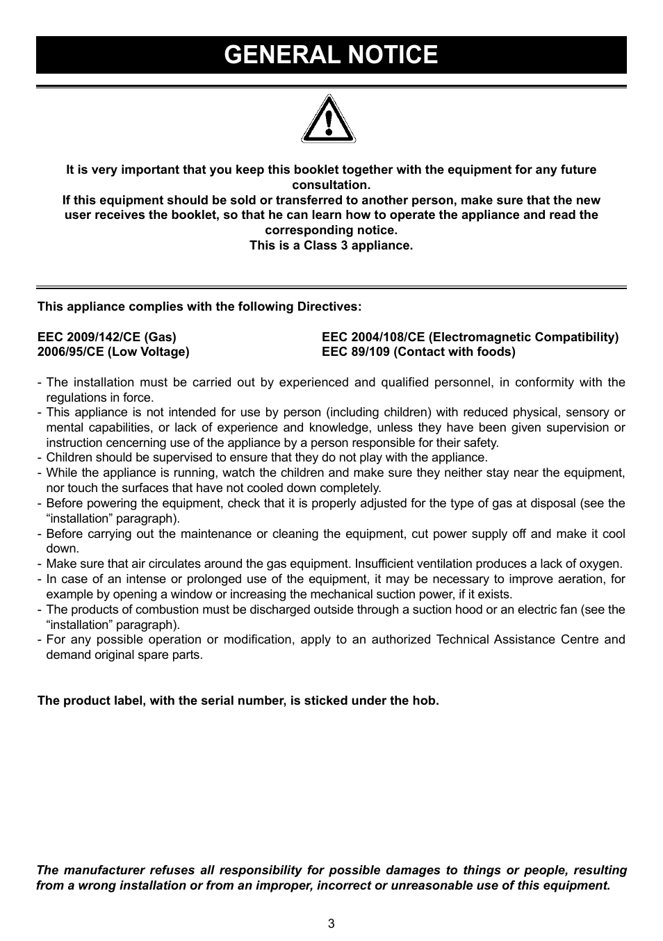 General notice | DE DIETRICH DTE1114X User Manual | Page 4 / 11