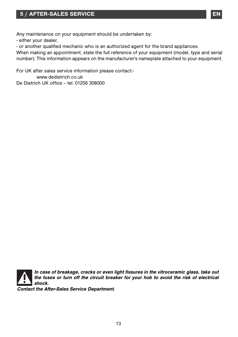 DE DIETRICH DTi1041X User Manual | Page 13 / 16
