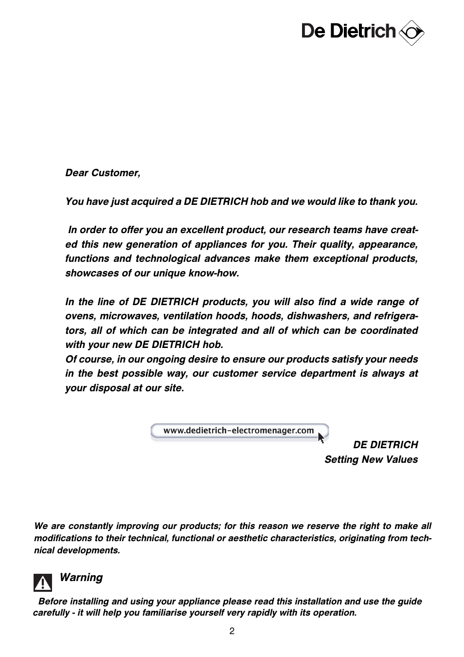 DE DIETRICH DTi1041X User Manual | Page 2 / 16