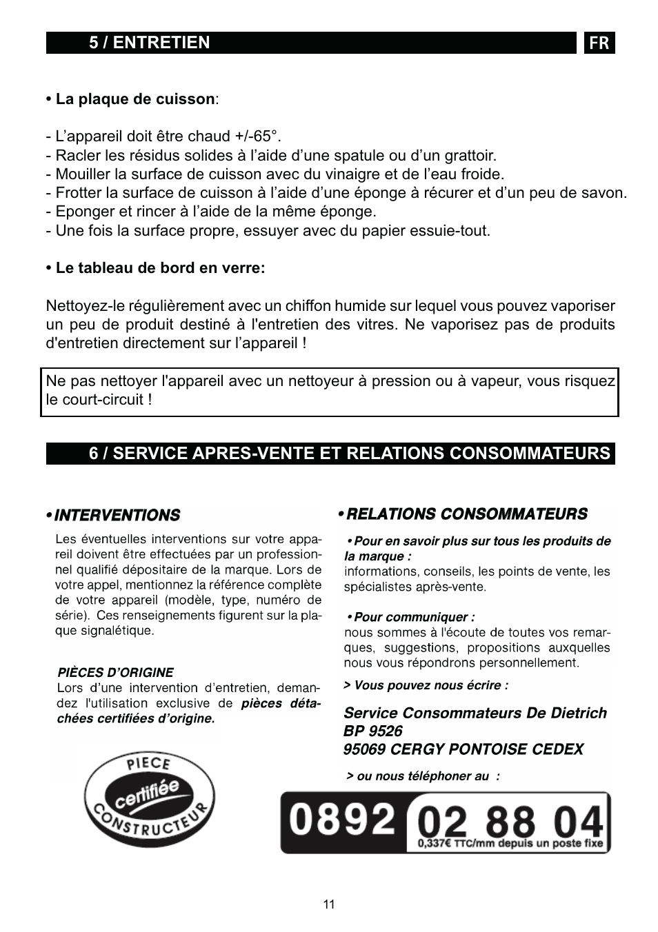 DE DIETRICH DTE1168X User Manual | Page 11 / 52