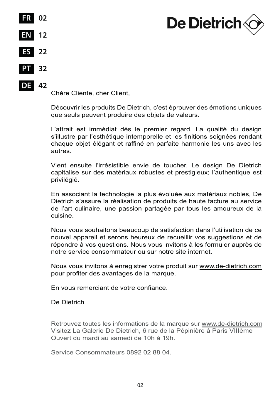 DE DIETRICH DTE1168X User Manual | Page 2 / 52