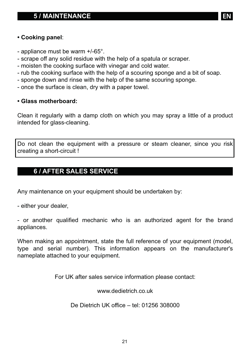 DE DIETRICH DTE1168X User Manual | Page 21 / 52