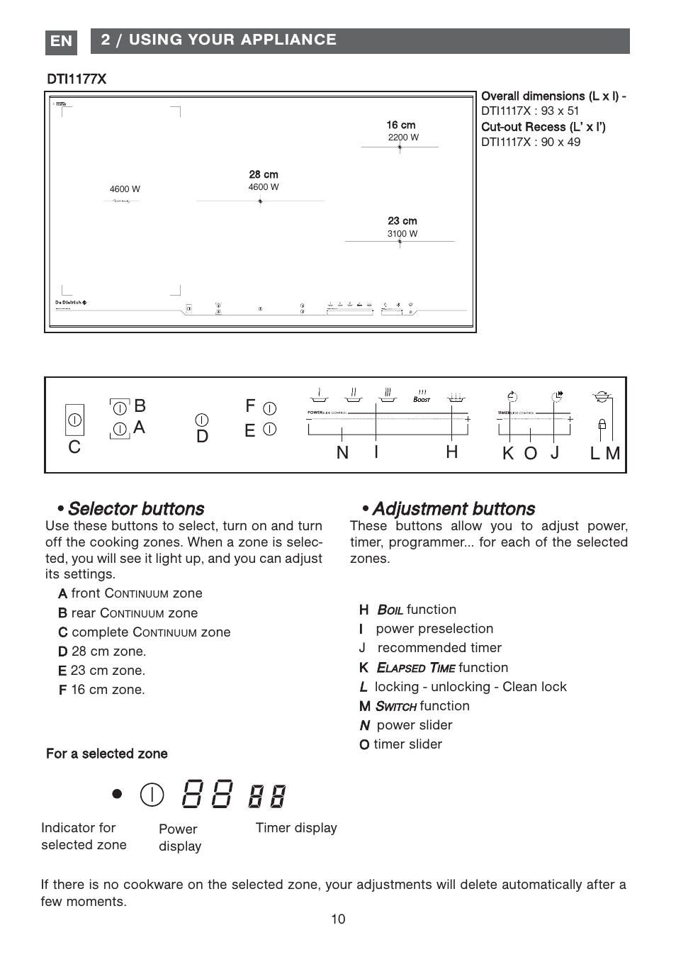 Adjustment buttons | DE DIETRICH DTI1177X User Manual | Page 10 / 17