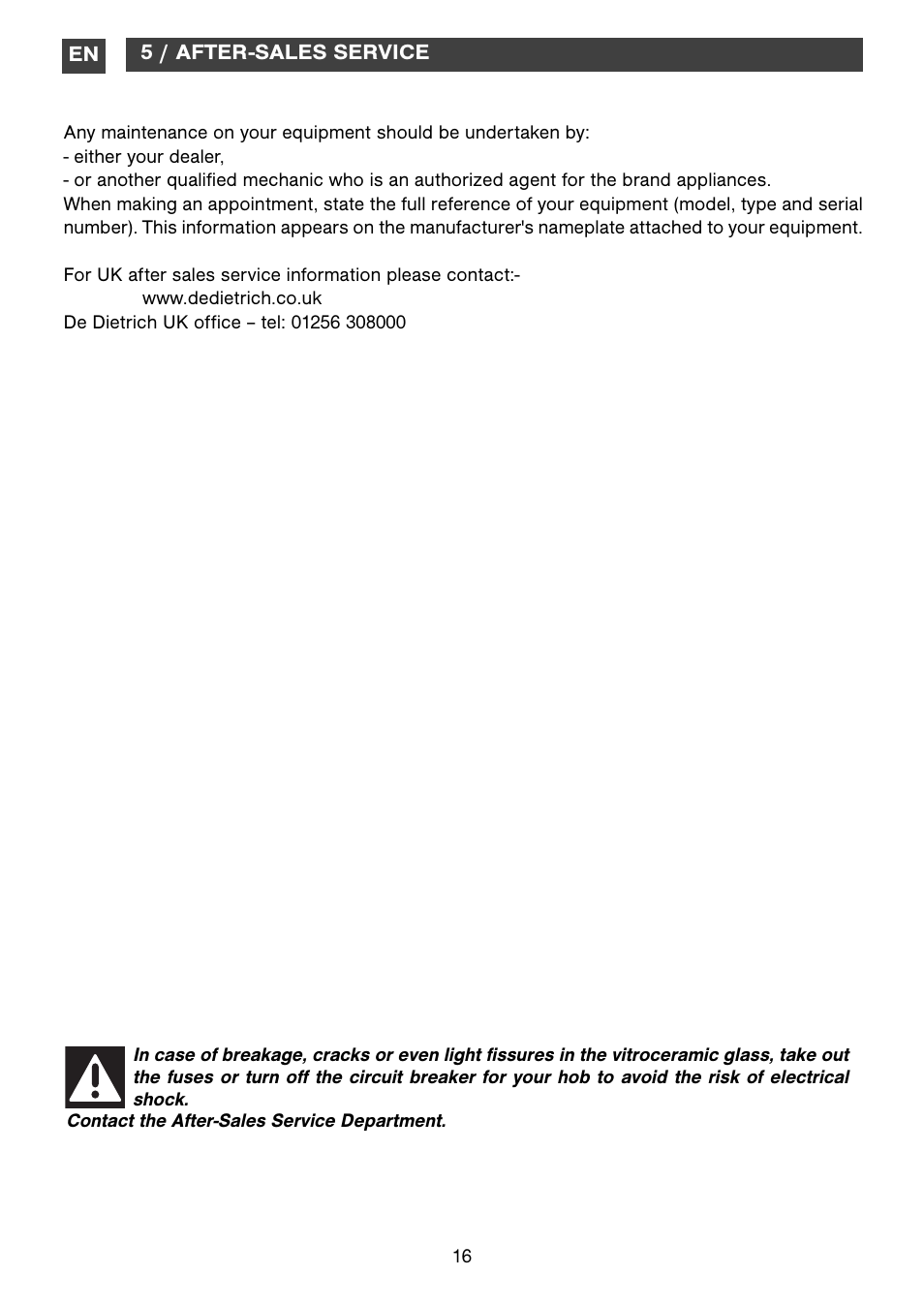 DE DIETRICH DTi1199GE User Manual | Page 16 / 17