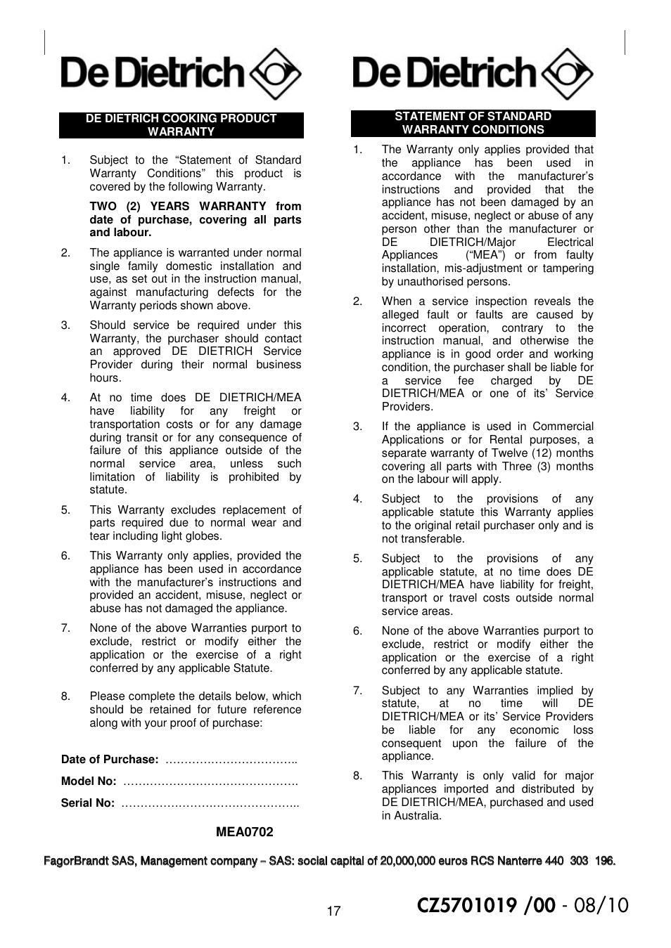 DE DIETRICH DTi1199GE User Manual | Page 17 / 17