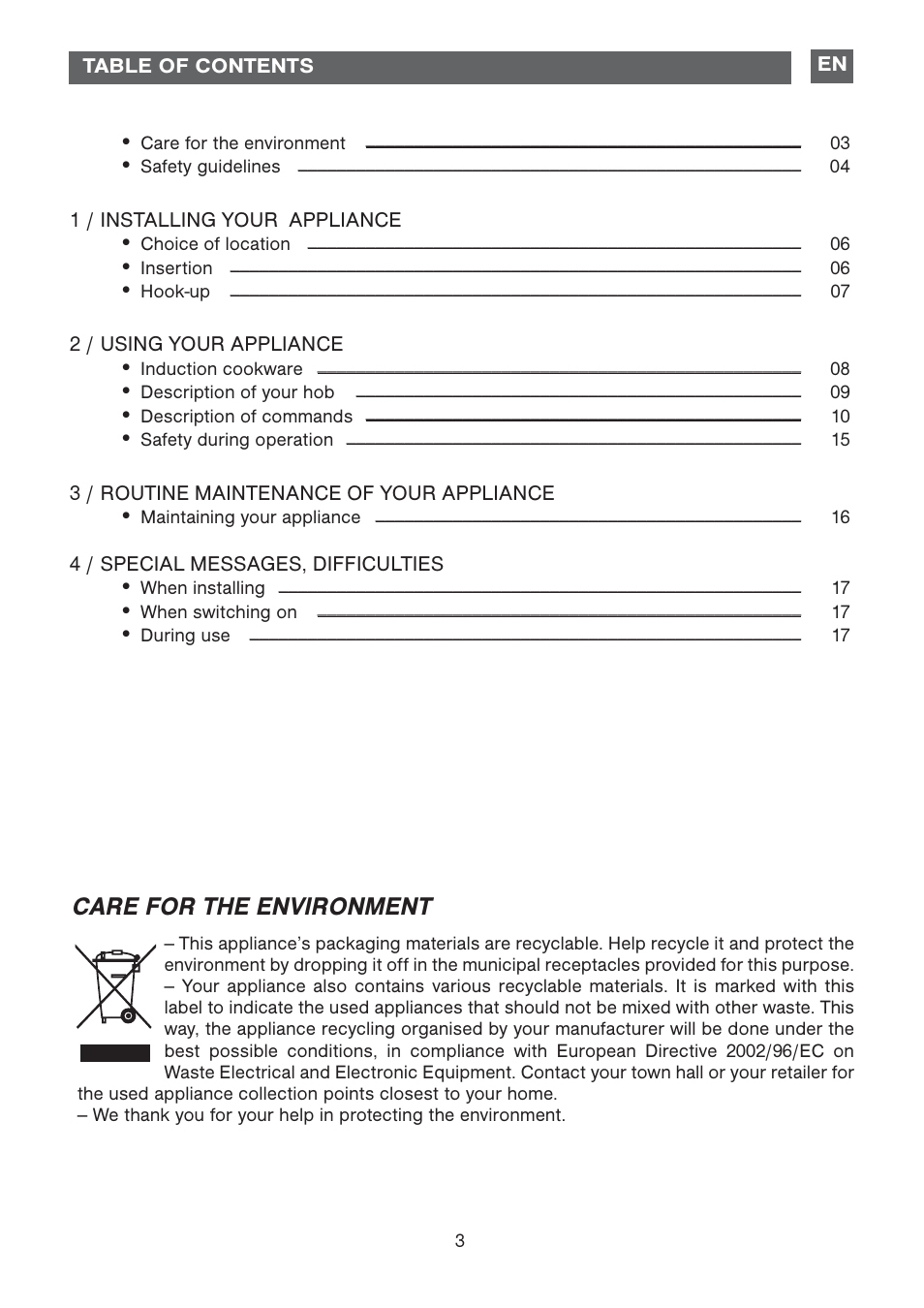Care for the environment | DE DIETRICH DTi1358DG User Manual | Page 3 / 19
