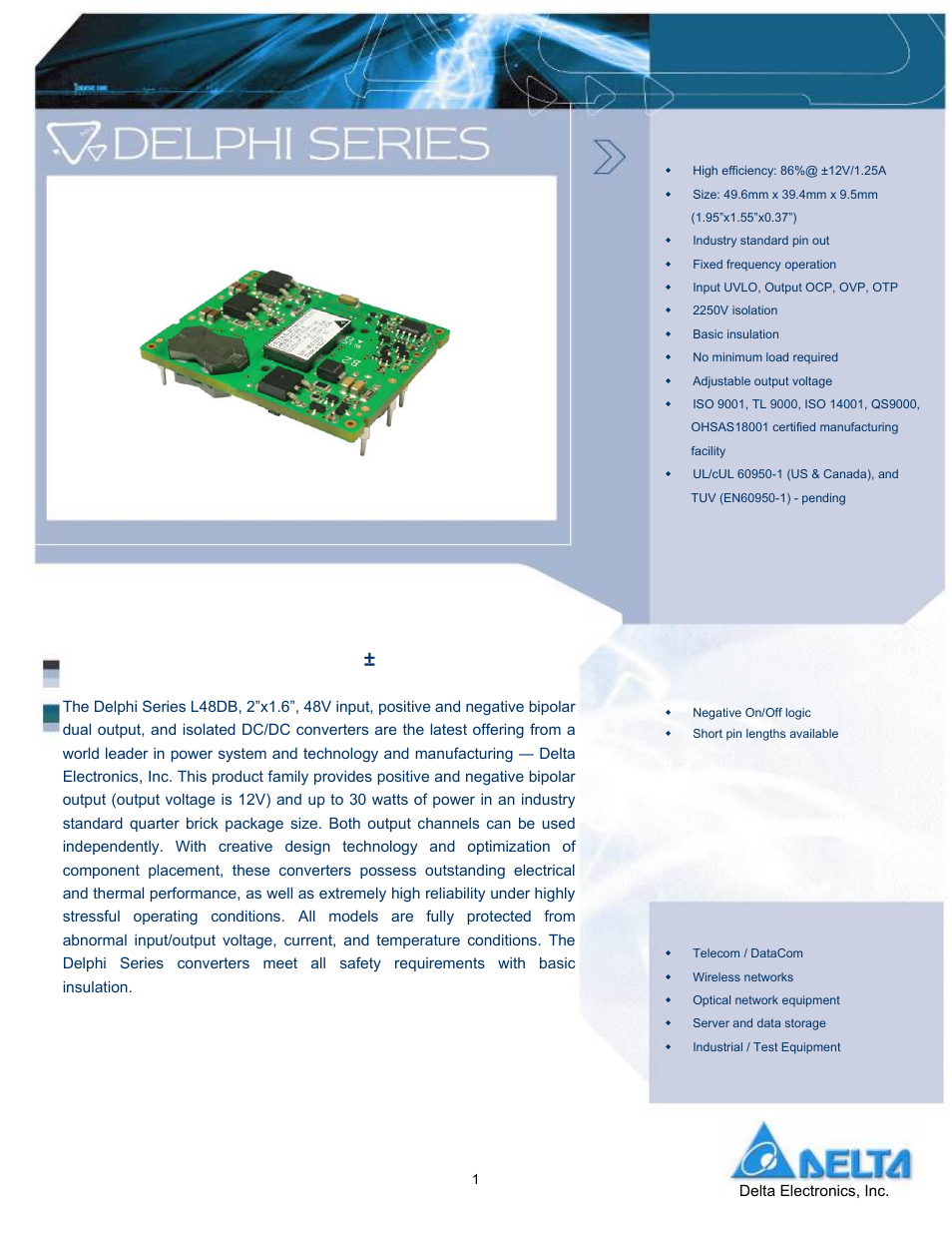 Delta Electronics Delphi Series L48DB User Manual | 2 pages