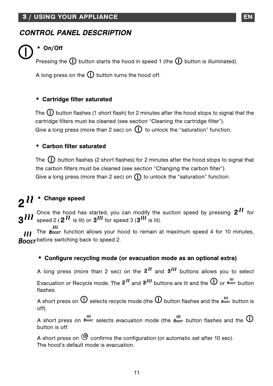 Control panel description | DE DIETRICH DHD1192X User Manual | Page 11 / 16