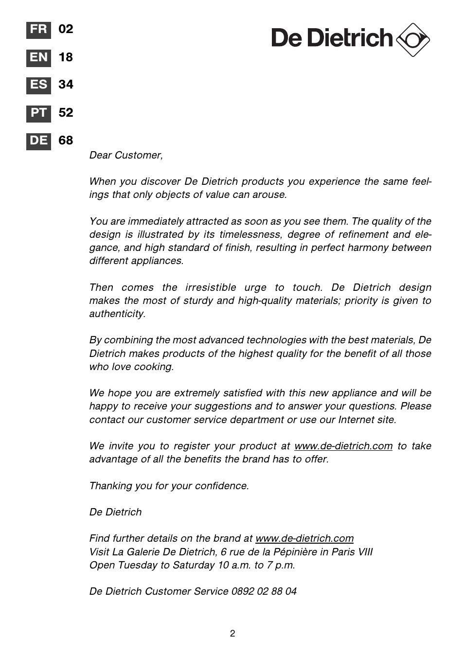 DE DIETRICH DHD1192X User Manual | Page 2 / 16