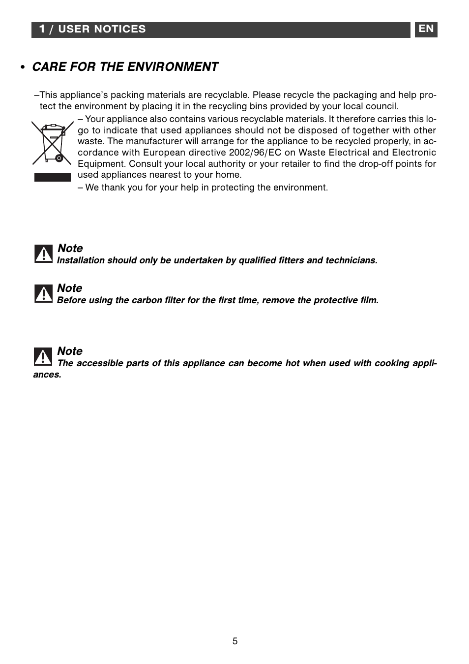 Care for the environment | DE DIETRICH DHD1192X User Manual | Page 5 / 16