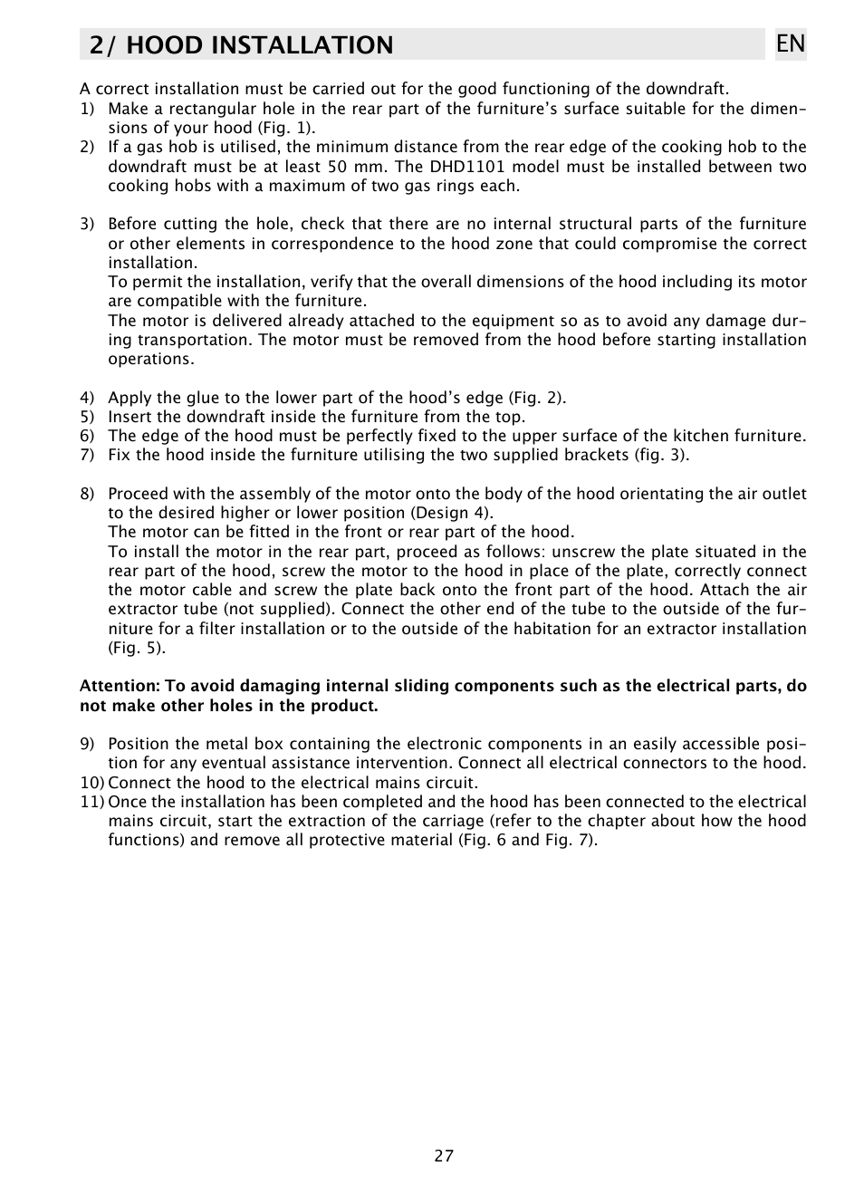 2/ hood installation en | DE DIETRICH DHD1100X User Manual | Page 6 / 11
