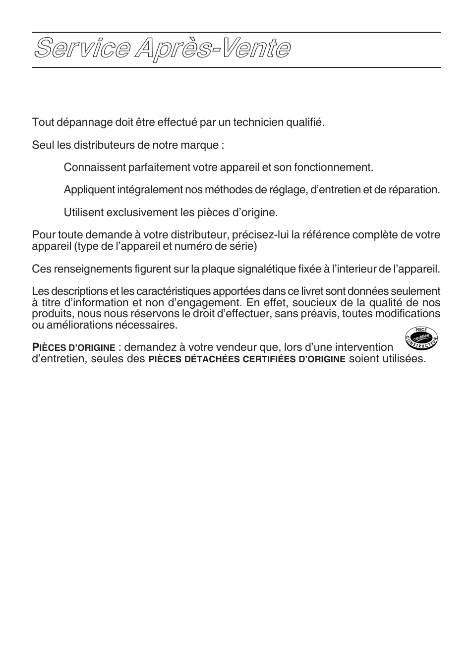Service après-vente | DE DIETRICH DHT1119X User Manual | Page 19 / 20