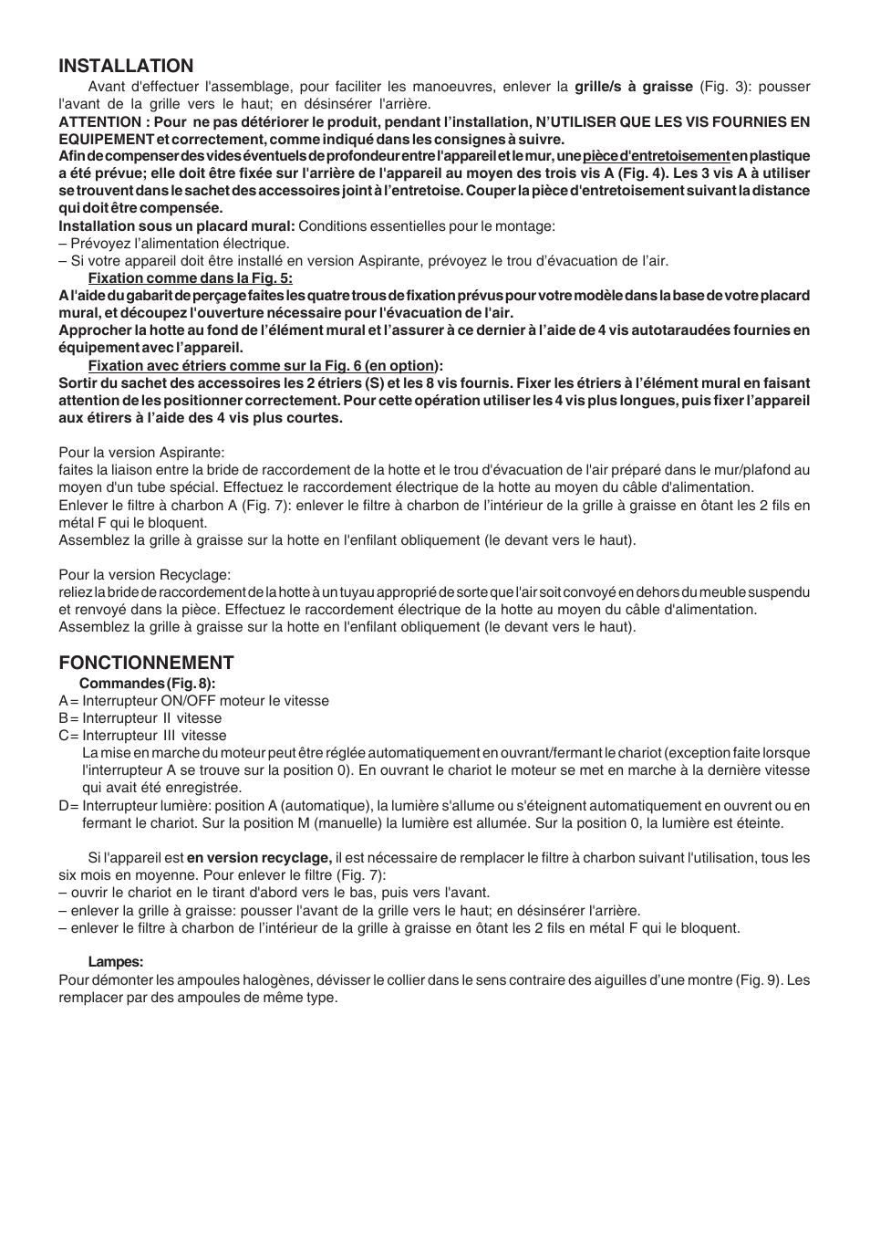 Installation, Fonctionnement | DE DIETRICH DHT1119X User Manual | Page 4 / 20