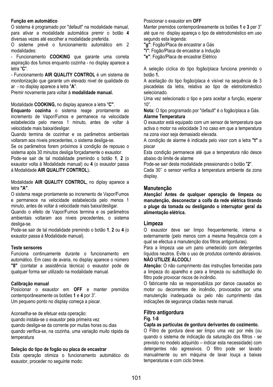 Manutenção, Limpeza, Filtro antigordura | DE DIETRICH DHG1166X User Manual | Page 101 / 120