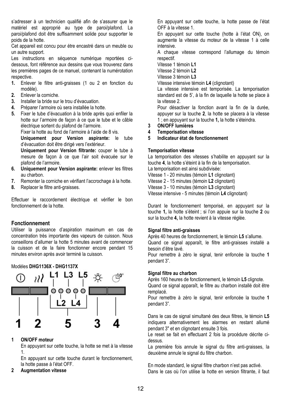 DE DIETRICH DHG1166X User Manual | Page 12 / 120