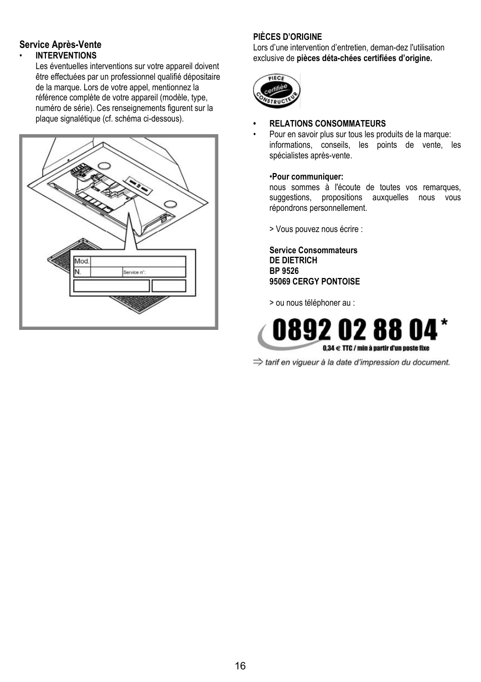 DE DIETRICH DHG1166X User Manual | Page 16 / 120