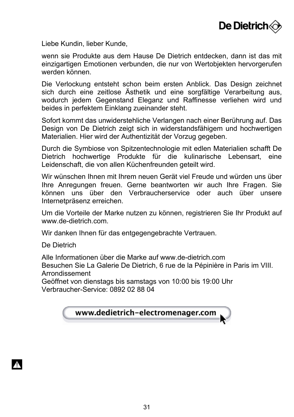 DE DIETRICH DHG1166X User Manual | Page 31 / 120