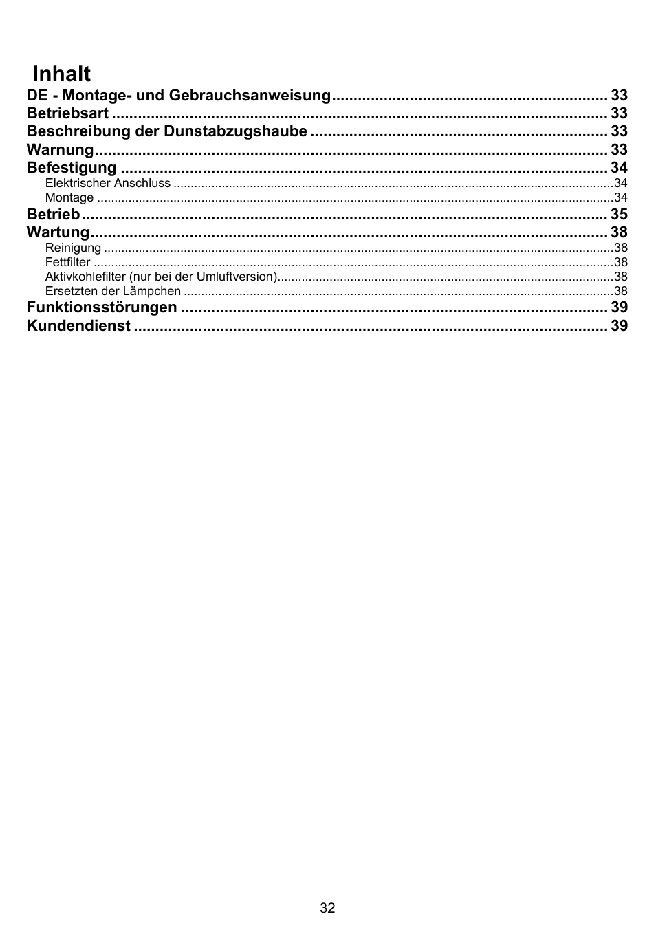 Inhalt | DE DIETRICH DHG1166X User Manual | Page 32 / 120