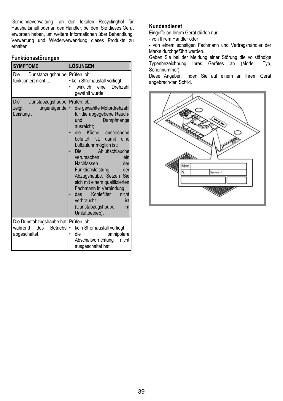 DE DIETRICH DHG1166X User Manual | Page 39 / 120