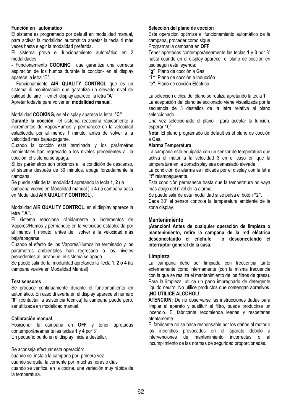 Mantenimiento, Limpieza | DE DIETRICH DHG1166X User Manual | Page 62 / 120