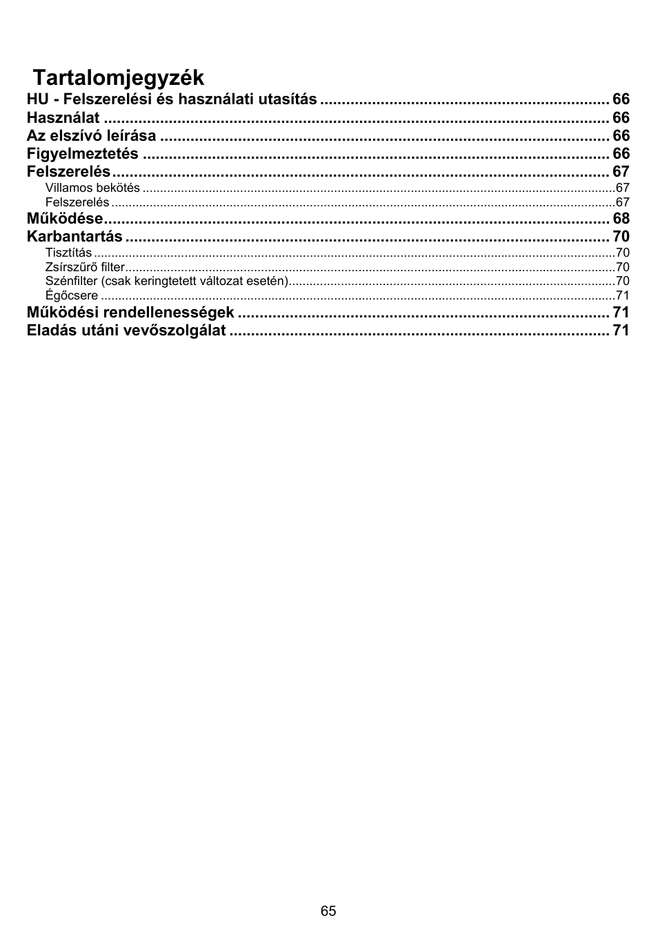 Tartalomjegyzék | DE DIETRICH DHG1166X User Manual | Page 65 / 120