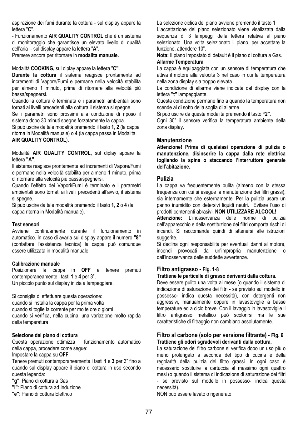 Manutenzione, Pulizia, Filtro antigrasso | Filtro al carbone (solo per versione filtrante) | DE DIETRICH DHG1166X User Manual | Page 77 / 120