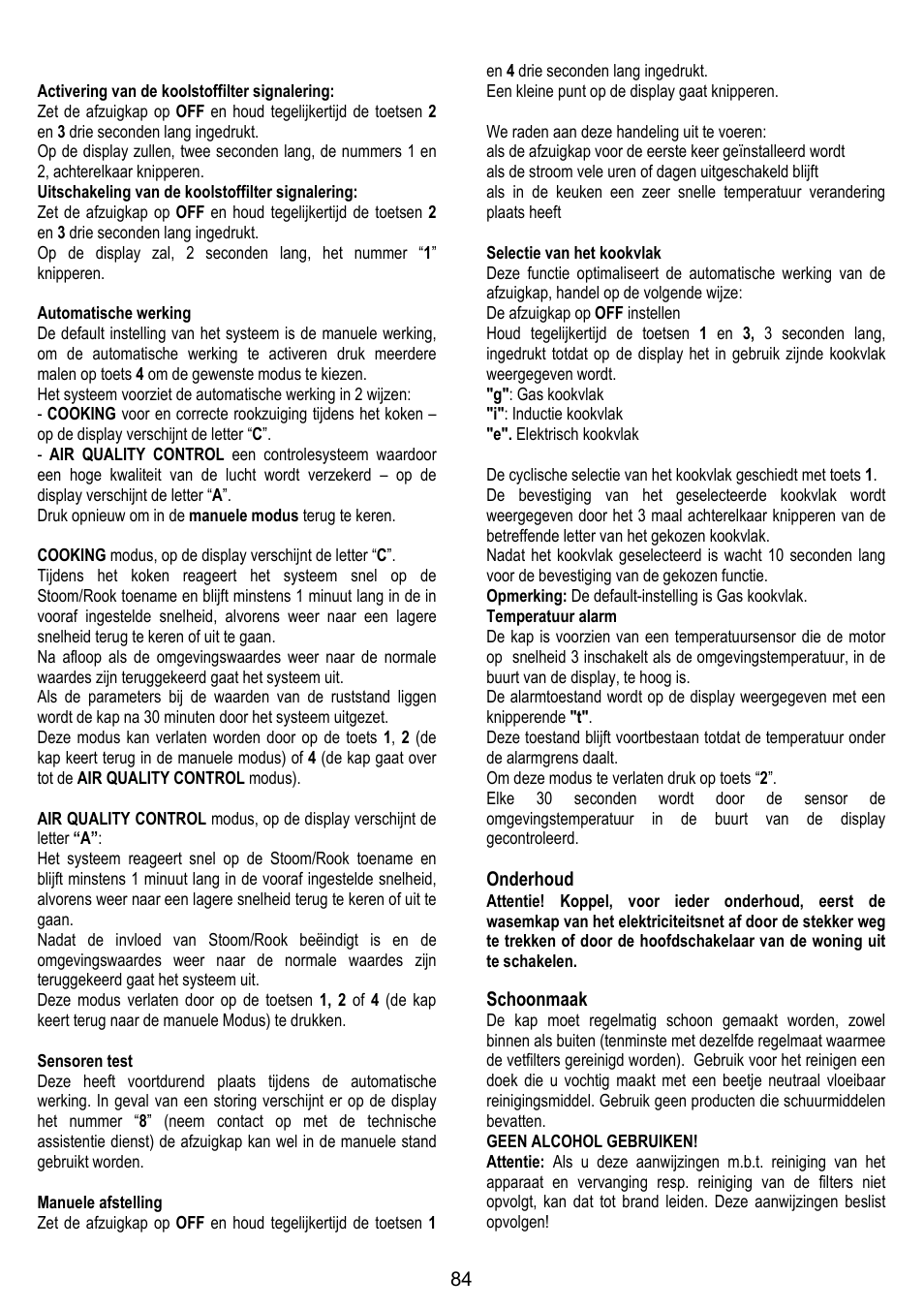 Onderhoud, Schoonmaak | DE DIETRICH DHG1166X User Manual | Page 84 / 120