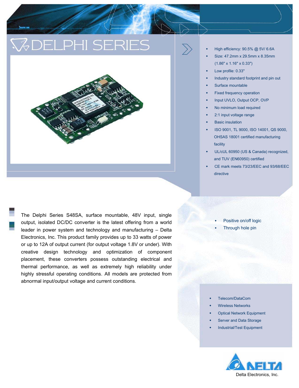 Delta Electronics S48SA User Manual | 13 pages