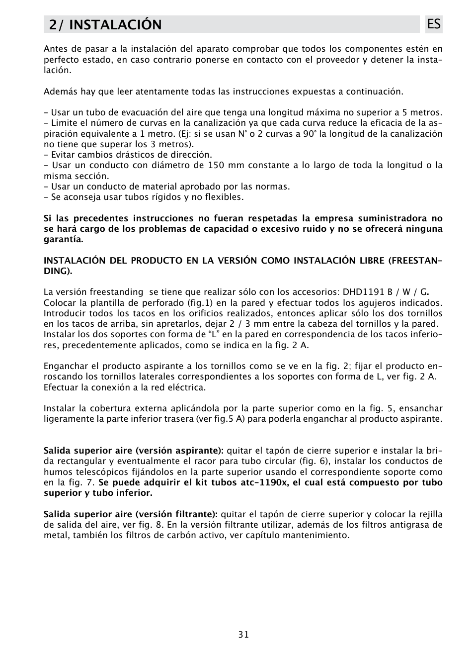 2/ instalación es | DE DIETRICH DHD1190B User Manual | Page 31 / 65