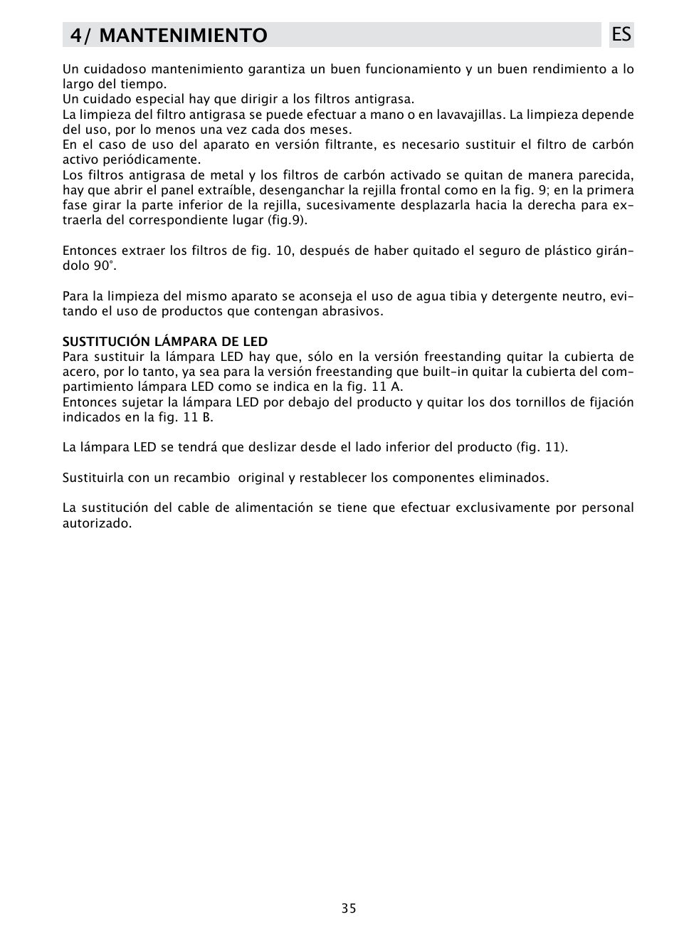 4/ mantenimiento es | DE DIETRICH DHD1190B User Manual | Page 35 / 65