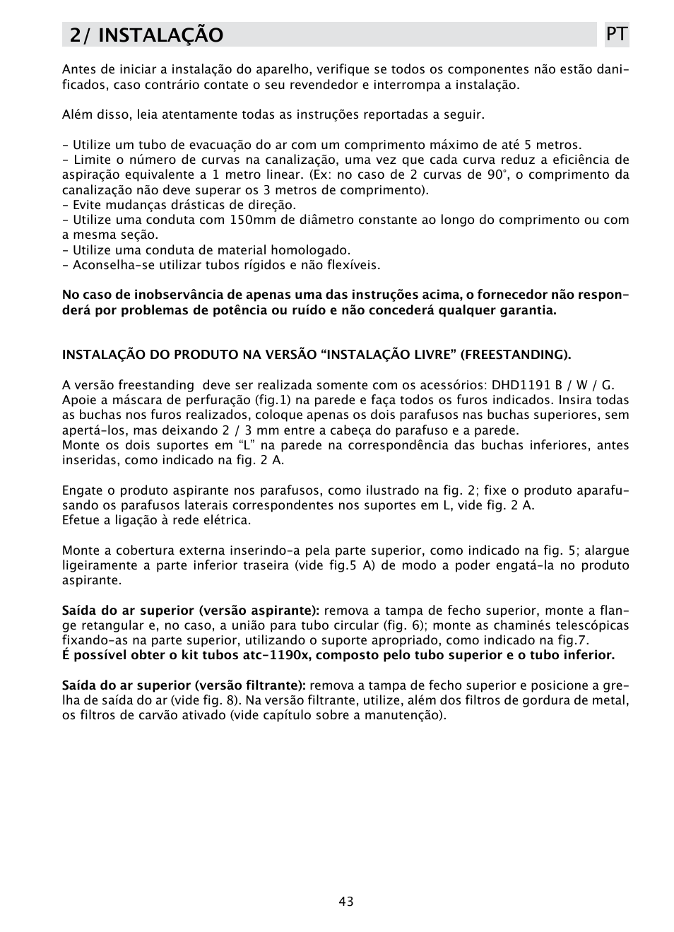 2/ instalação pt | DE DIETRICH DHD1190B User Manual | Page 43 / 65